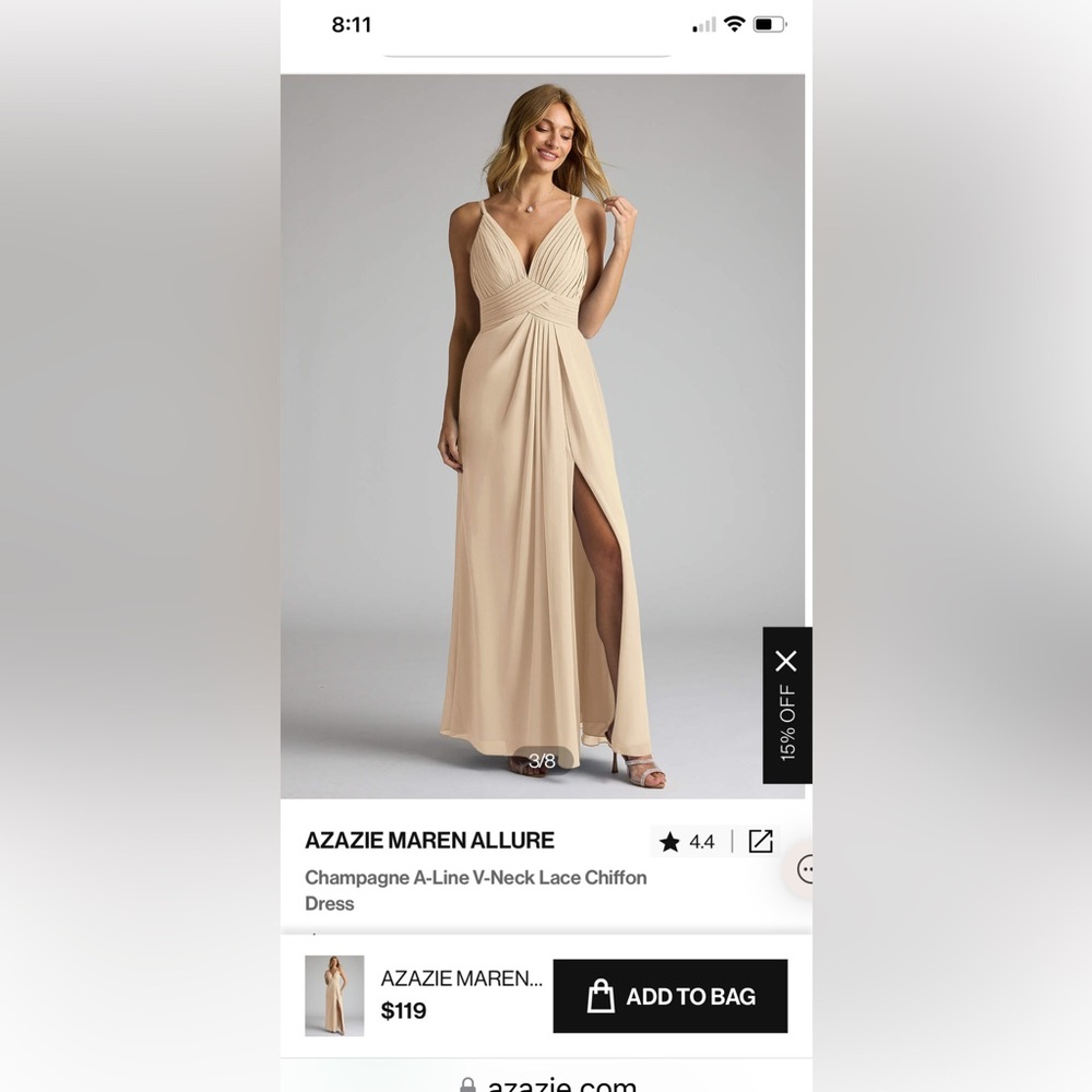 Size 4 New, Azazie formal dress, Champagne, full length, still with tags